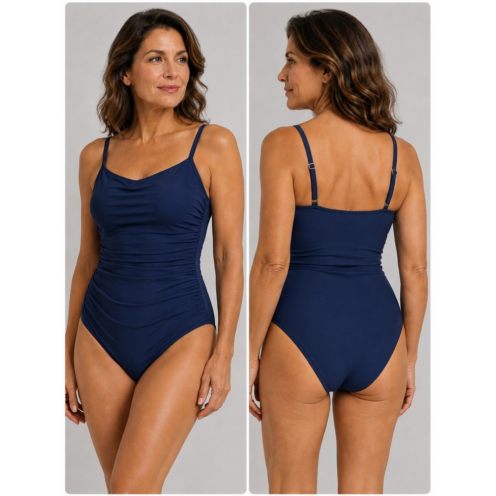 La Blanca One Piece Swimsuit Womens 8 Navy Blue Ruched Tummy Control Adjustable